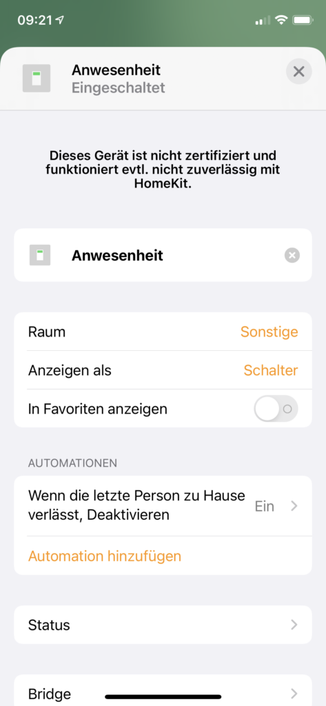 Wenn du im Apple-Kosmos unterwegs bist und dein Smart Home bereits über HomeKit steuerst, kannst du eine einfache Abwesenheits- und Anwesenheitserkennung mit ioBroker realisieren. Ich zeige dir, wie du einen Schalter im HomeKit konfigurierst, der die An- oder Abwesenheit anzeigt.