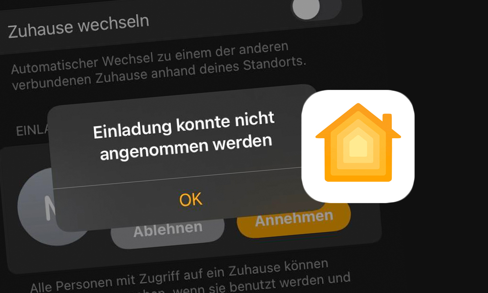 Wenn du eine weitere Person per HomeKit Einladung in dein iOS Home-Zuhause einladen möchtest und diese Einladung jedes Mal fehlschlägt bzw. nicht angenommen werden kann, zeige ich dir hier, wie es wieder funktioniert.